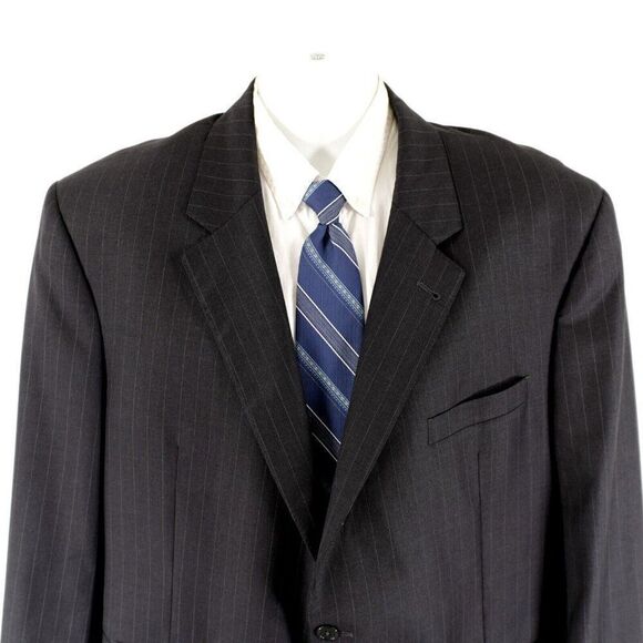 Jos A Bank Signature Gold Gray Pin Striped Wool 2 Button Suit Jacket 46R / 48R S - Picture 1 of 14